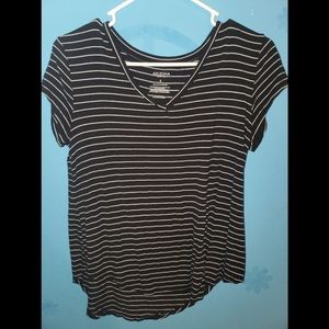 Black and white striped v neck t shirt